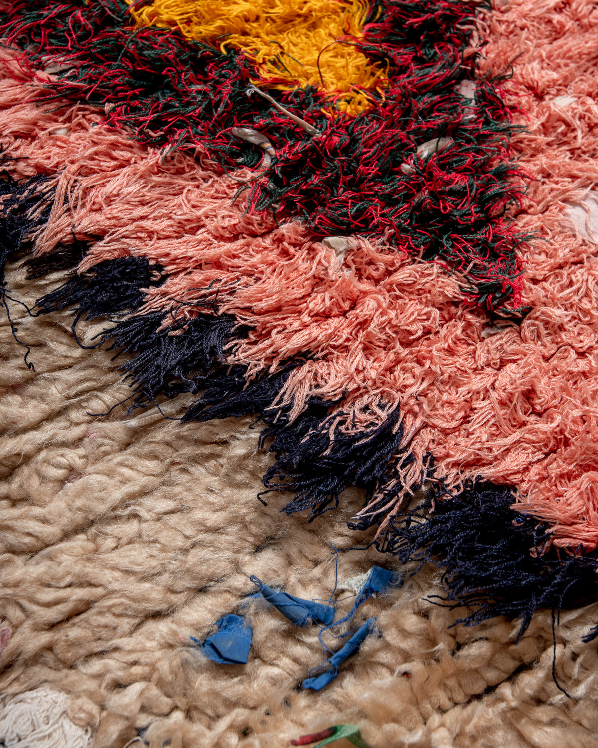 Modern designer vintage handcrafted Berber rug from Morocco. Boucherouite runner rug with beautiful colors and patterns.